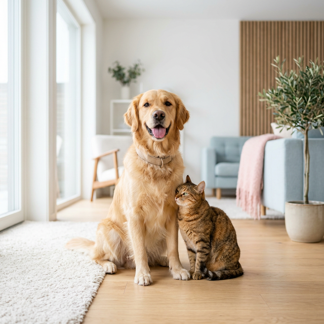 Cachorro Golden Retriever e gato tabby convivendo em harmonia - SocializaPet Portal de Bem-estar Animal